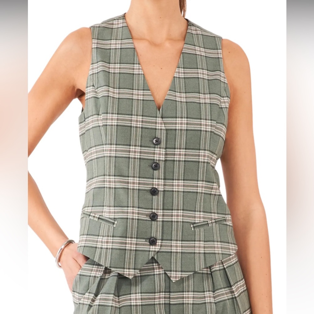 1.STATE Summer Plaid Vest In Green Milieu